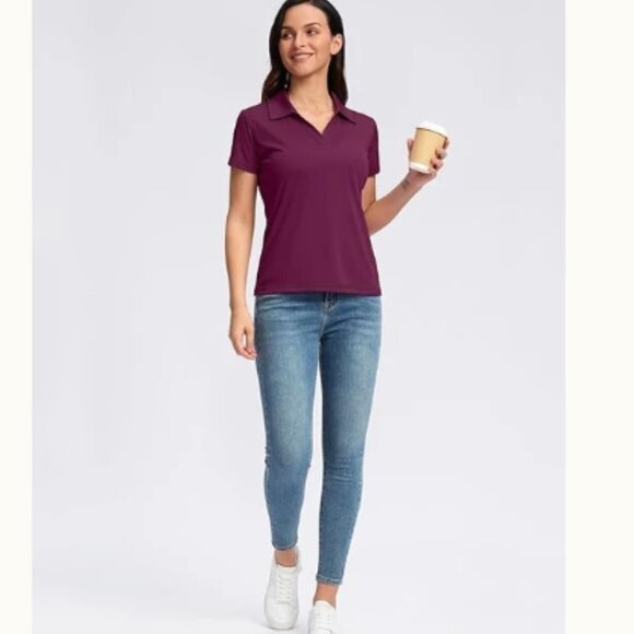 NWT SANTINY Women's Golf Shirt Collared V-Neck Blue in Size S - Picture 3 of 11